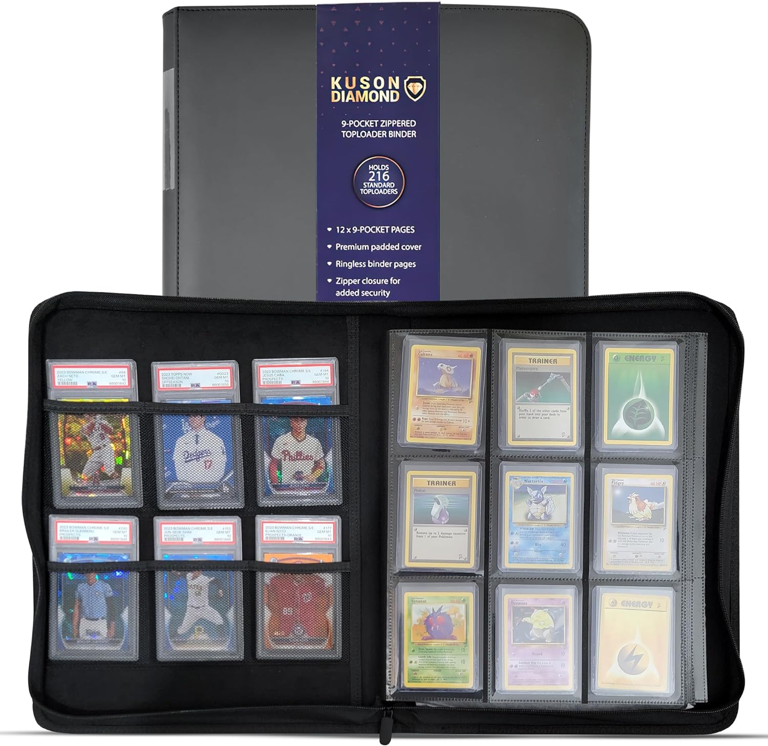 Large Black 9 Pocket TopLoader Binder With 6 Storage Slots Large Black 9 Pocket TopLoader Binder With 6 Storage Slots