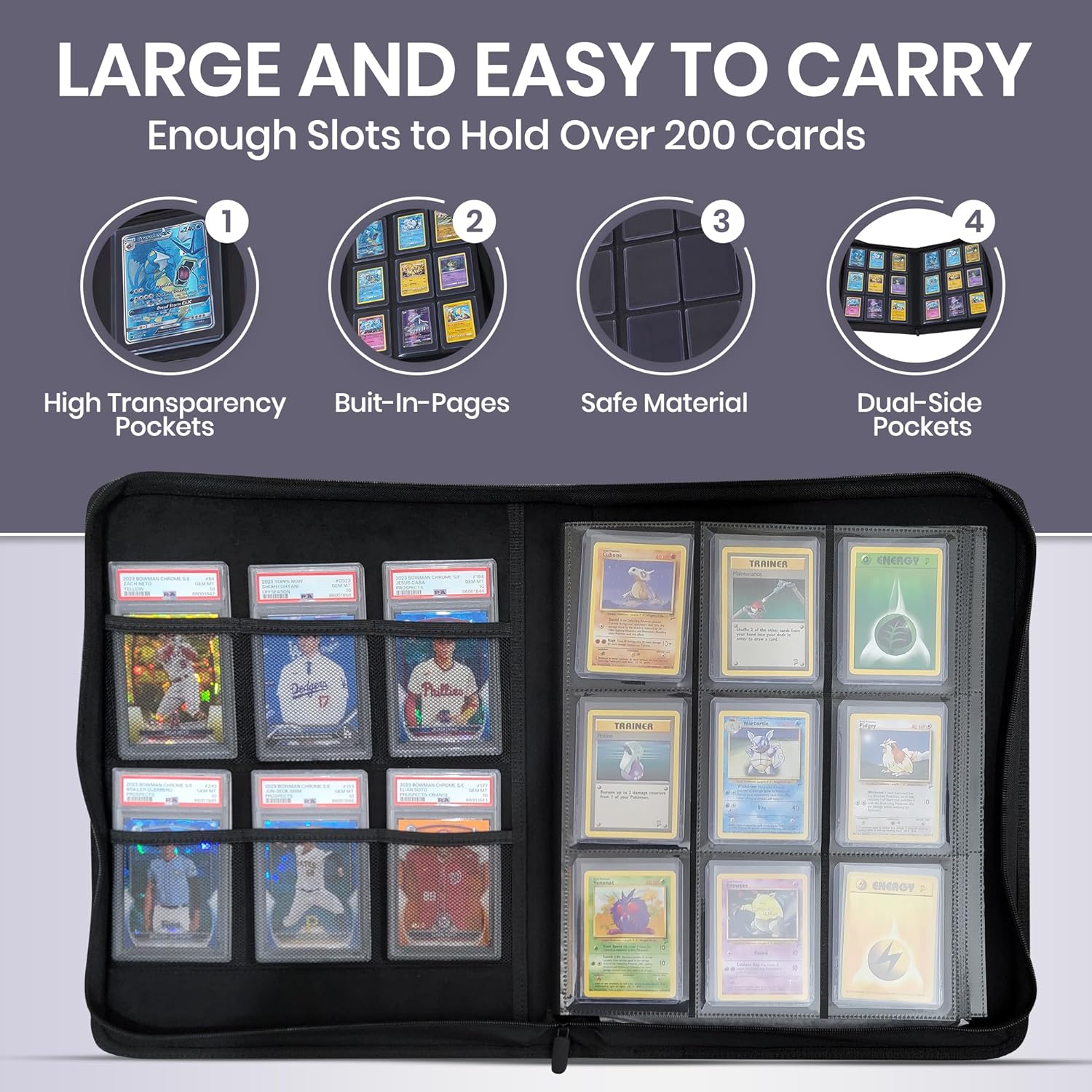 Large Black 9 Pocket TopLoader Binder With 6 Storage Slots